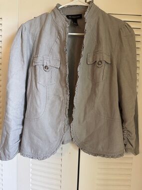 INC International Concepts Light Gray Ruffle-Trim Open Front Blazer